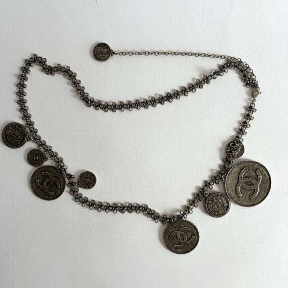 CHANEL 2003 ARCHIVE SILVER COINS NECKLACE BELT - Picture 4 of 10